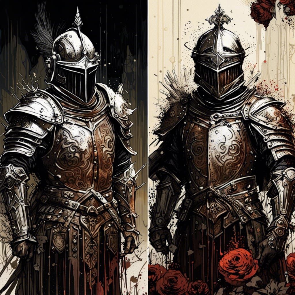 Gothic Roman Legionnaires in Rose Field: Gouache Style