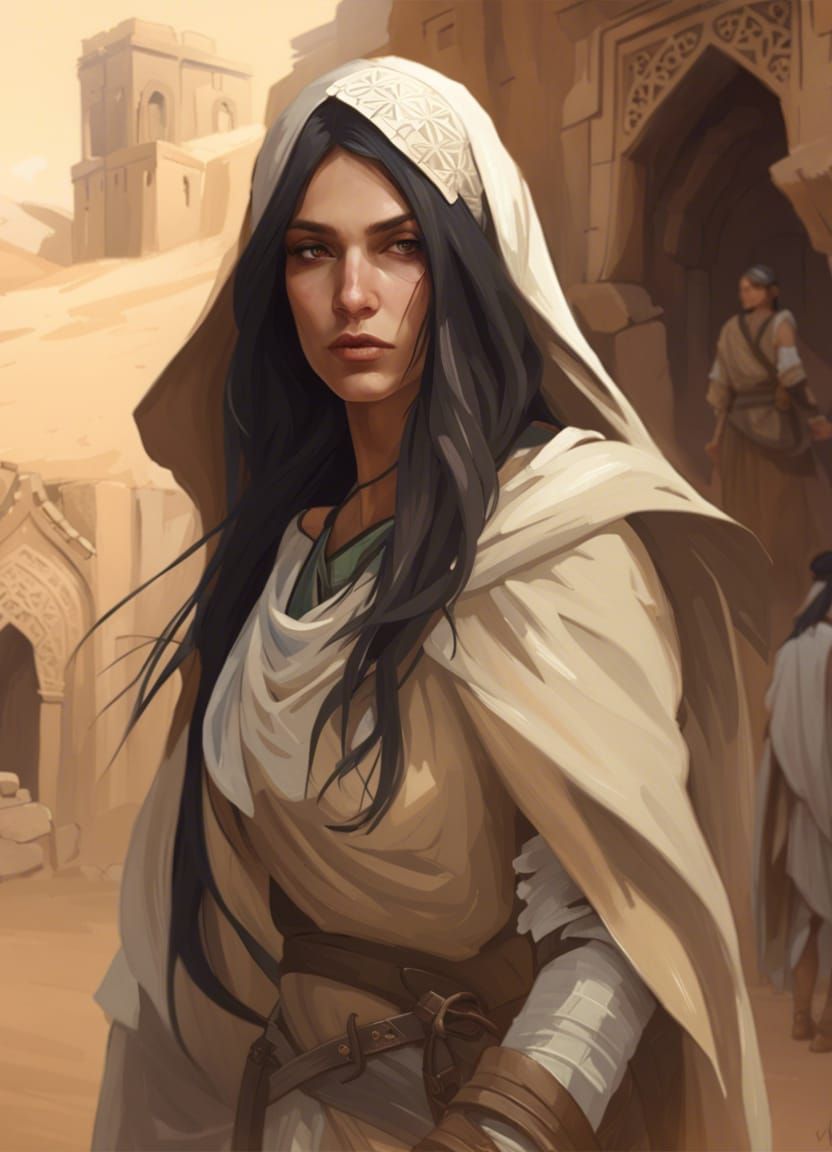 Explorer in Desert Ruins: Detailed Digital Portrait