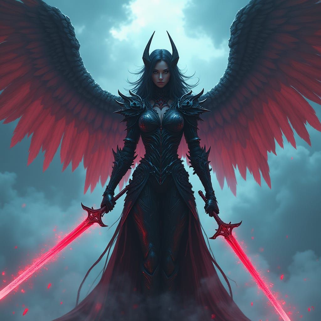 Shadow Angel Warrior in Dark Fantasy Style