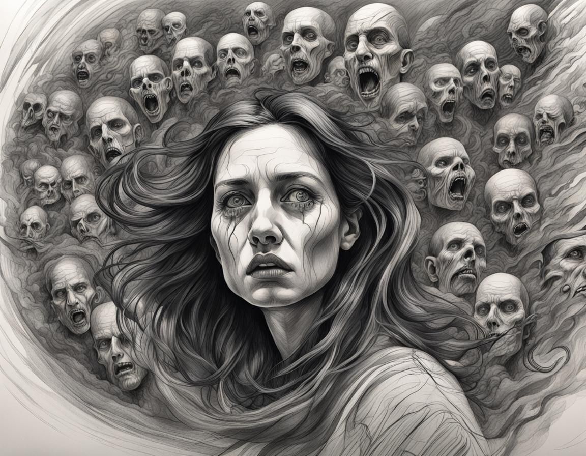 Woman's Anxiety: A Surreal Glitchcore Drawing