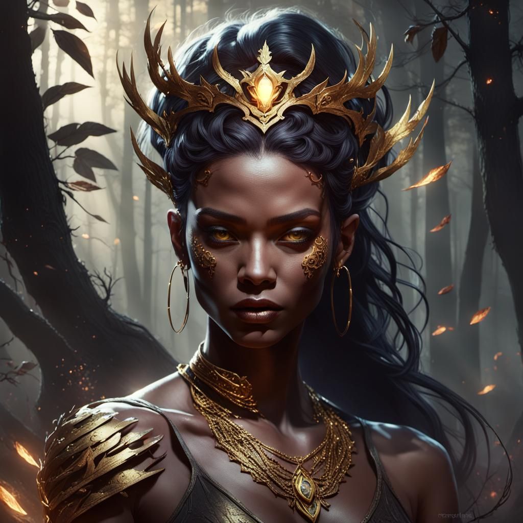 Mystical Dark Fantasy Queen in Dramatic Lighting