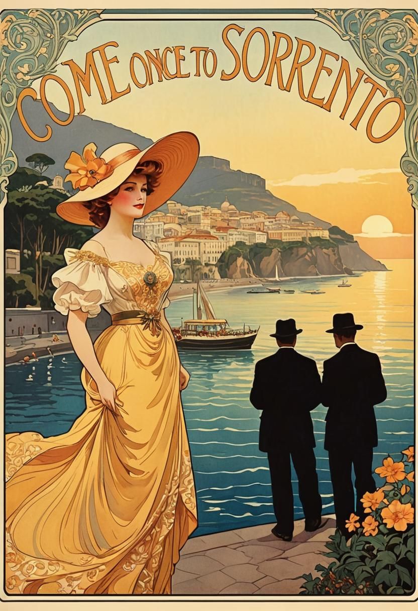 Sorrento Vintage Travel Poster in Art Nouveau Style