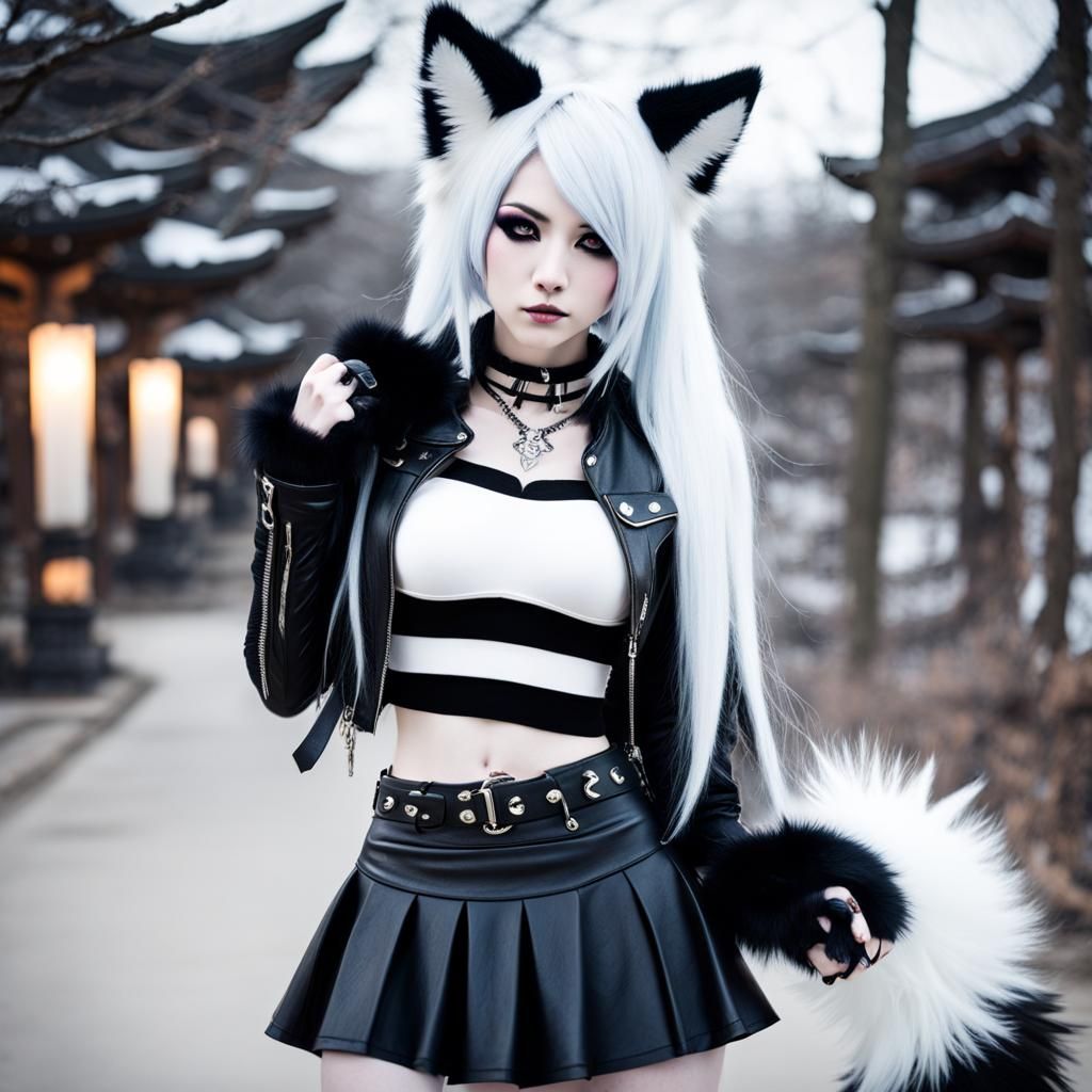 Kitsune Girl with Emo Piercing and Fox Features