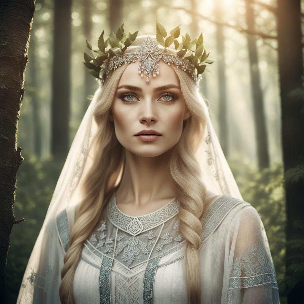 Angelic Russian Beauty in Forest, Digital Portrait