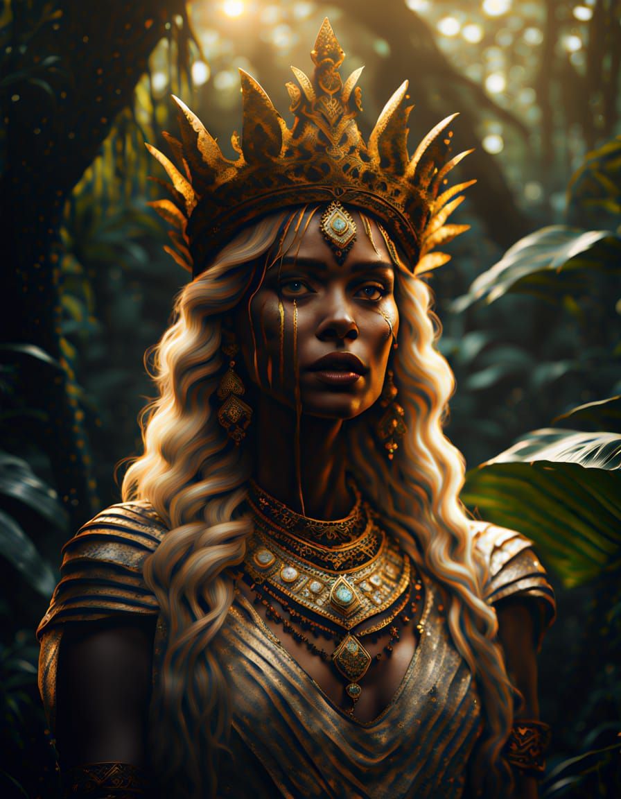 Amazonian Goddess Queen in Dark Jungle Majesty