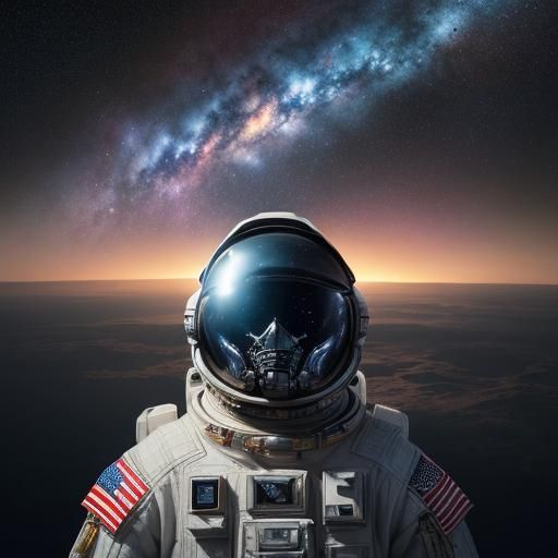 Astronaut on Alien Planet Gazing at Galaxy