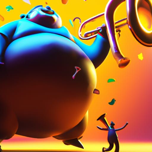 Pixar Style Tuba Player Follows Man