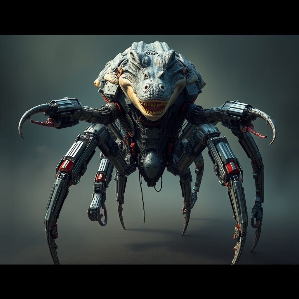Cybernetic Crocodile Creature in Detailed Matte Painting Sty...