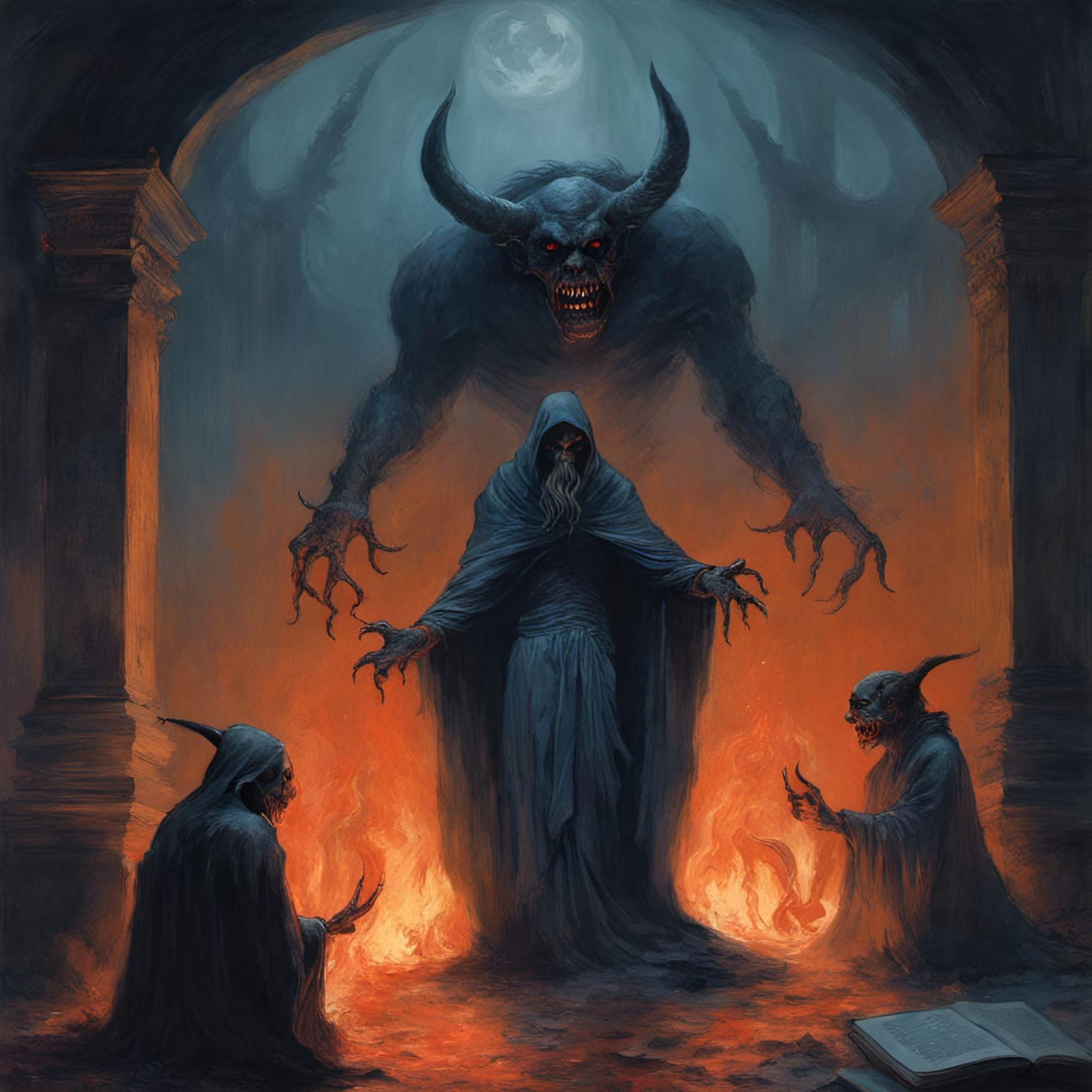 Horror Demon Book in Engraving Style