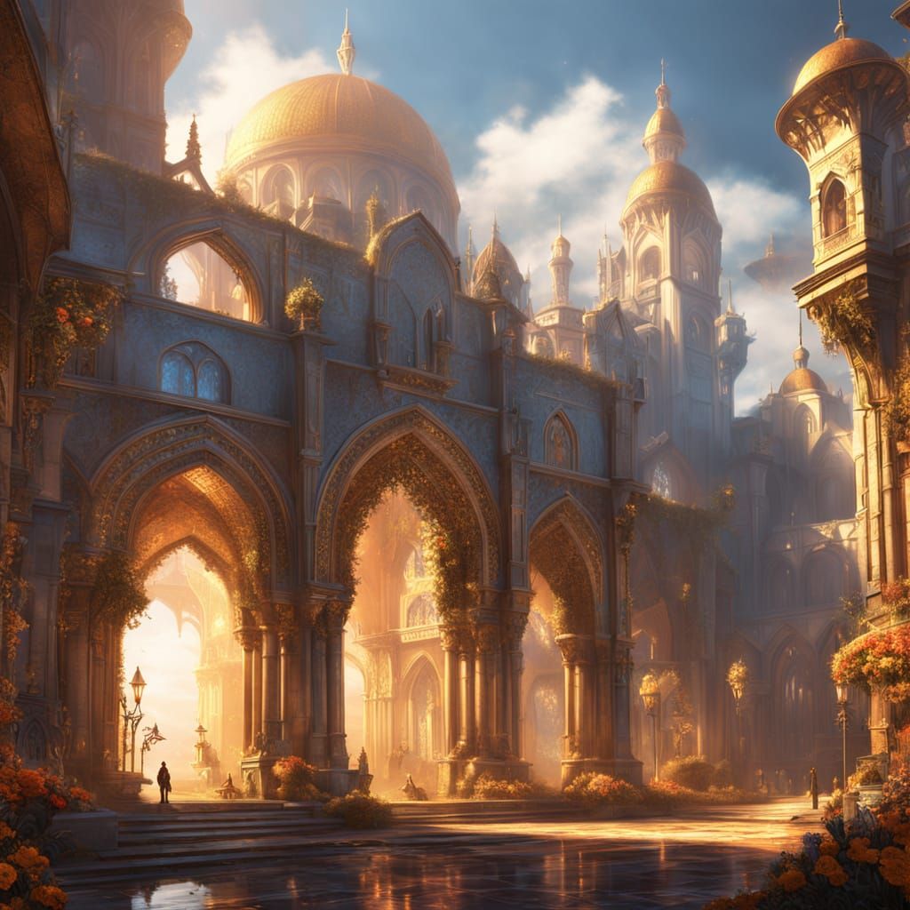 Surreal Mediterranean Village in Vibrant Fantasy Style