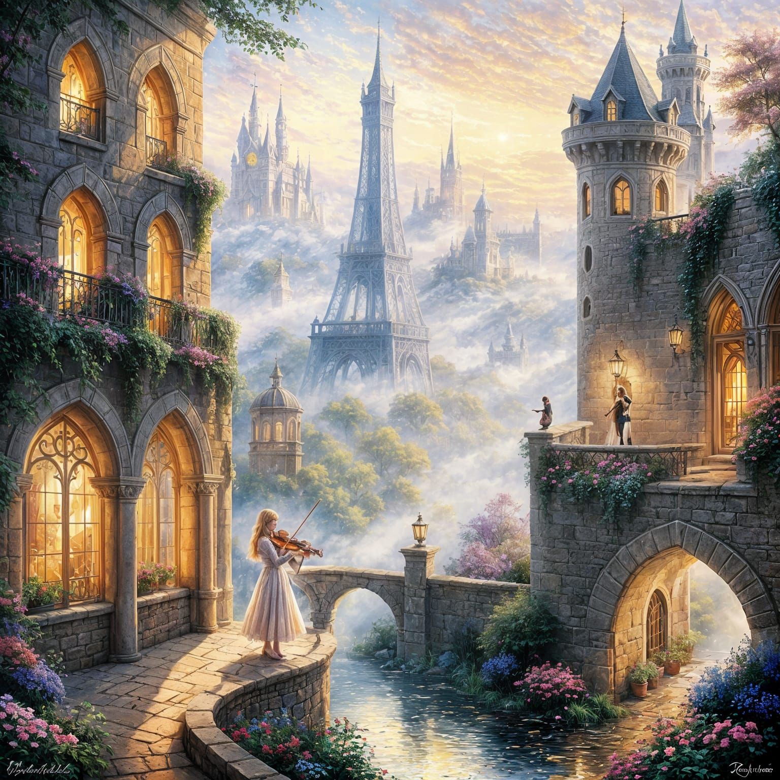 Romantic Prince Plays Violin for Fair Maiden