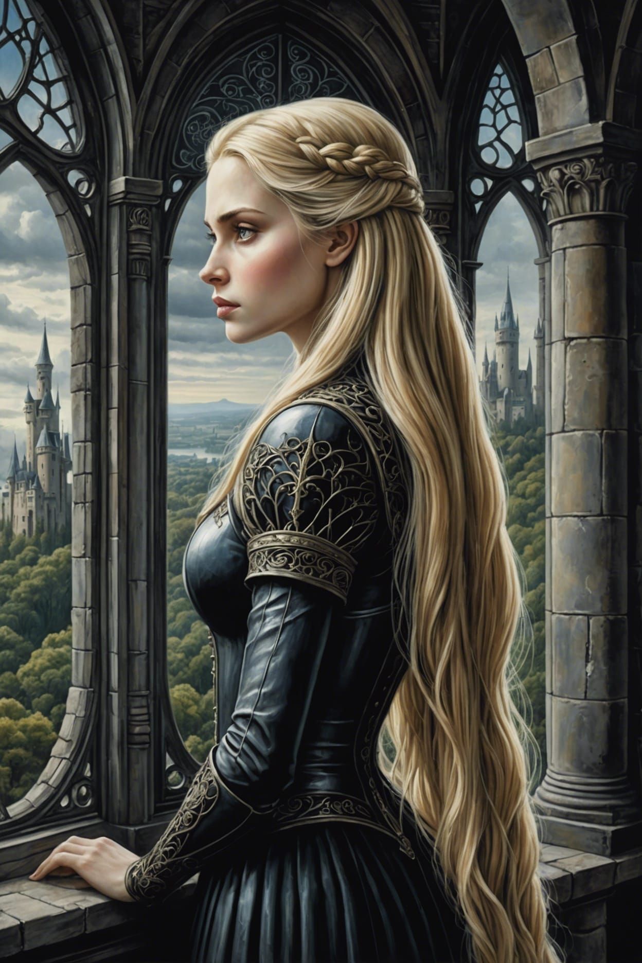 Rapunzel in Tower, Dark Surrealist Painting