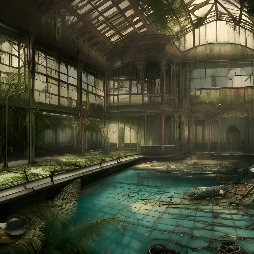 Steampunk Jungle Overgrowth in Abandoned Pool