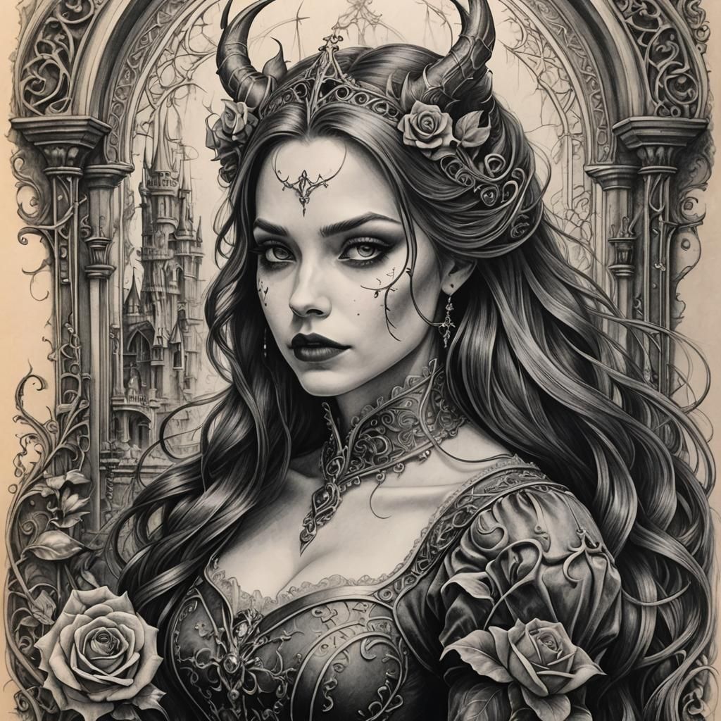 Gothic Art Pencil Sketch of Beauty and Beast