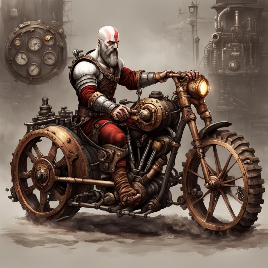 Kratos from God of War in Steampunk Style