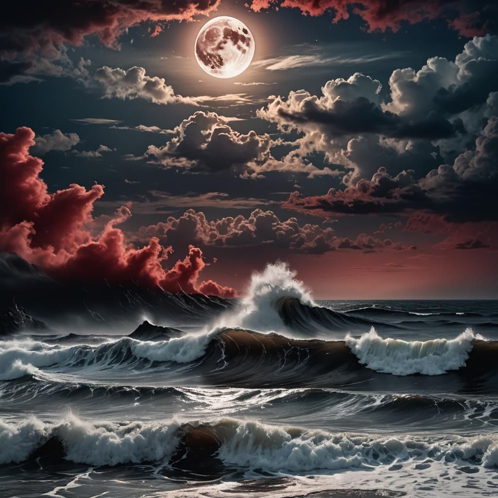 Dramatic Ocean Scene at Night in High Contrast