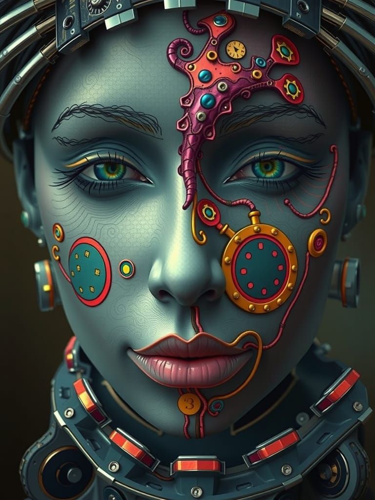 Beautiful Robot Face With Gothic Aesthetic