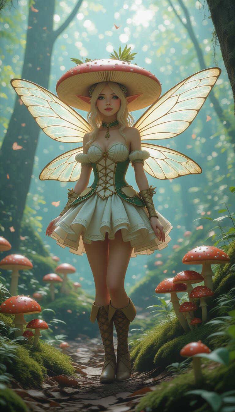 Mushroom Fairy in Digital Matte Painting Style