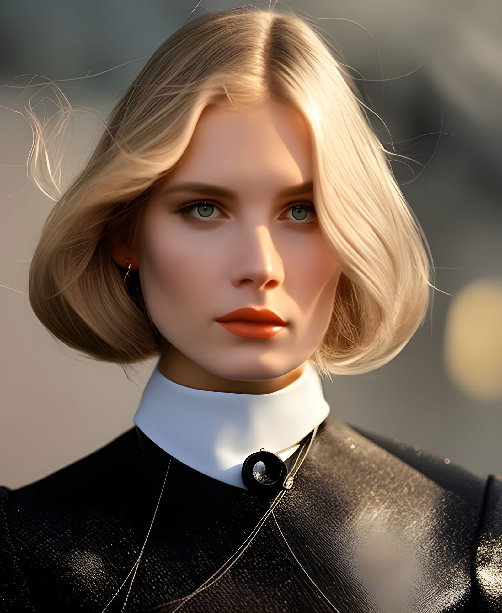 Woman in London Cafe: Photorealistic Portrait