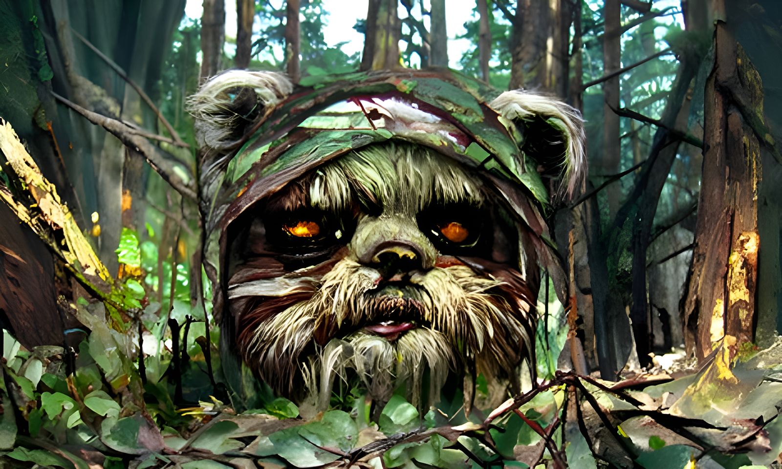 Ewoks in Forest at Night, Sinister Sci-Fi Art