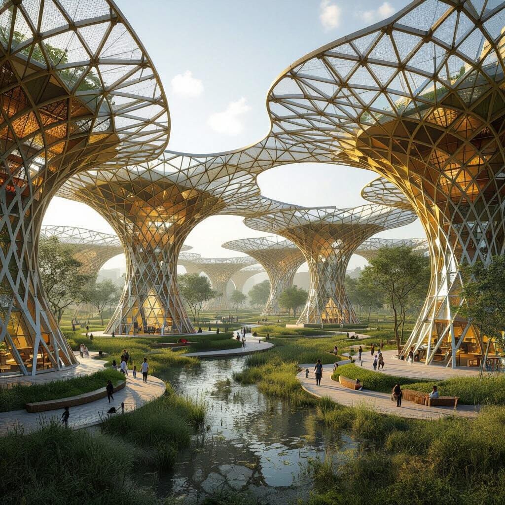 Futuristic African Cityscape with Organic Canopy Design