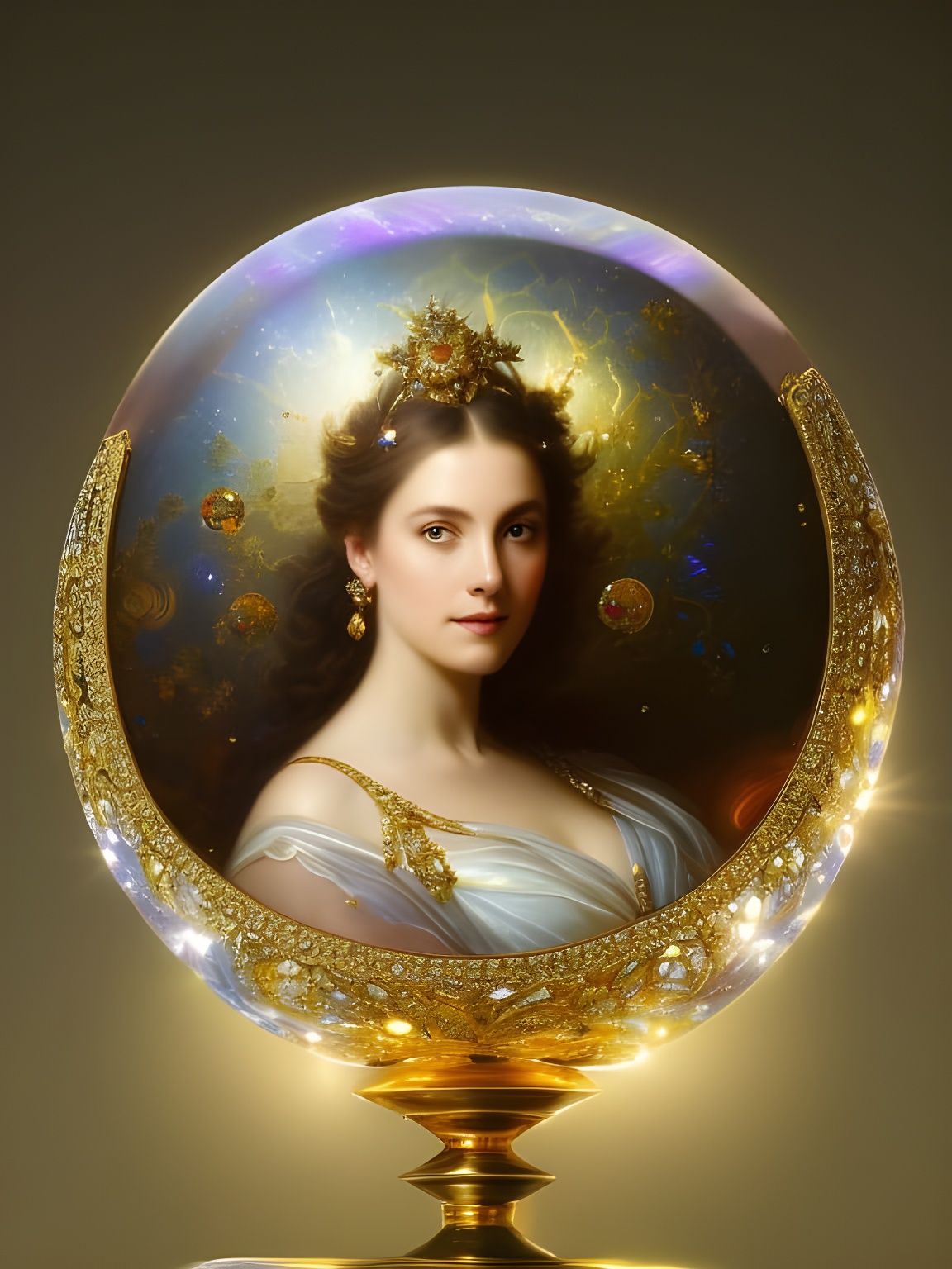 Goddess in Crystal Ball, Hyperrealistic Digital Art