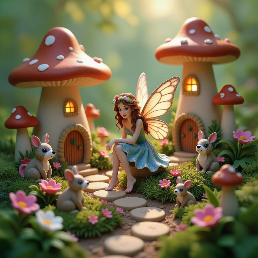 Enchanting Fairy in a Clay Garden of Magical Realism
