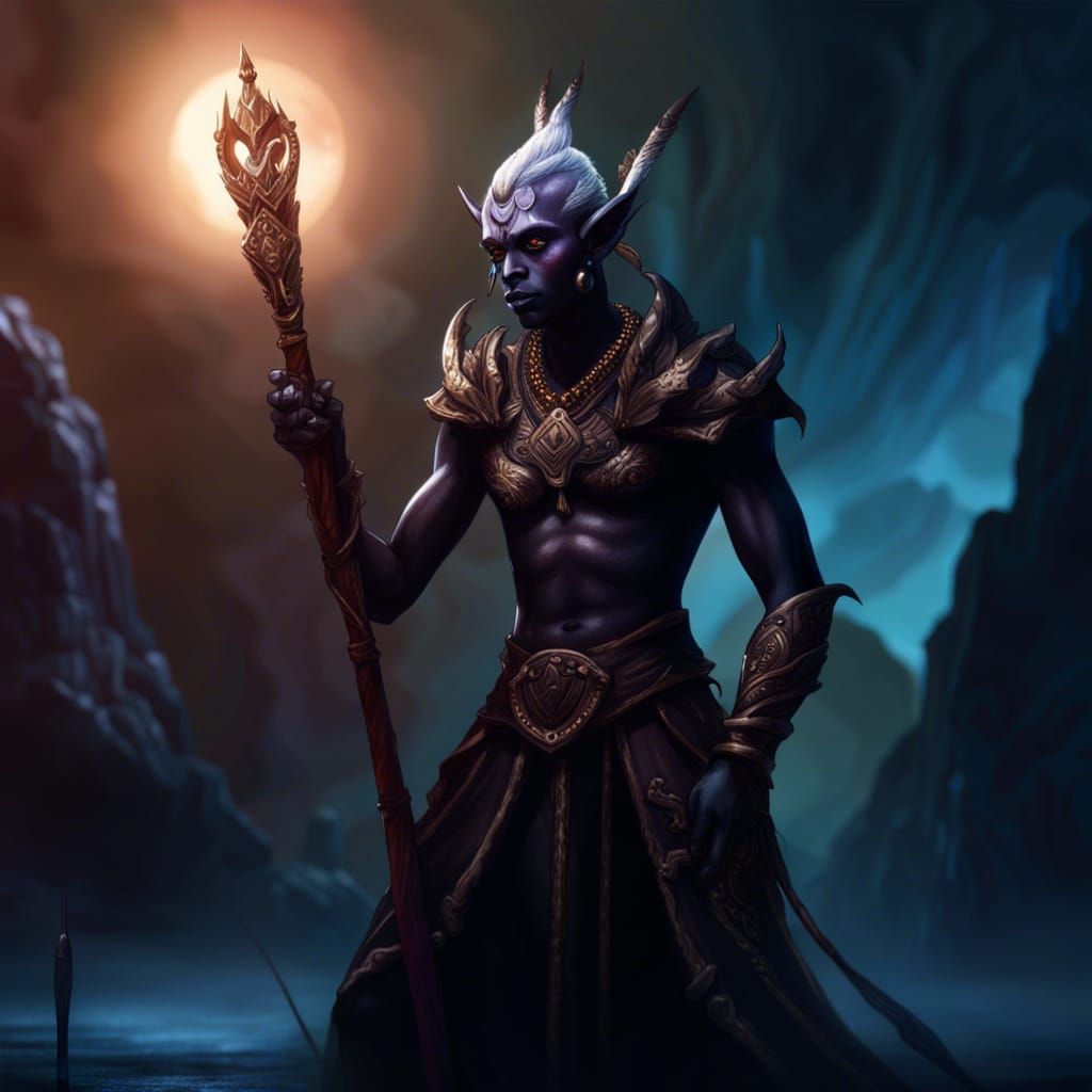 Mysterious Dark Elf God in Shadows: Hyperrealistic Concept A...