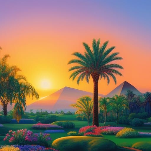 Egyptian Oasis Painting with Cleopatra