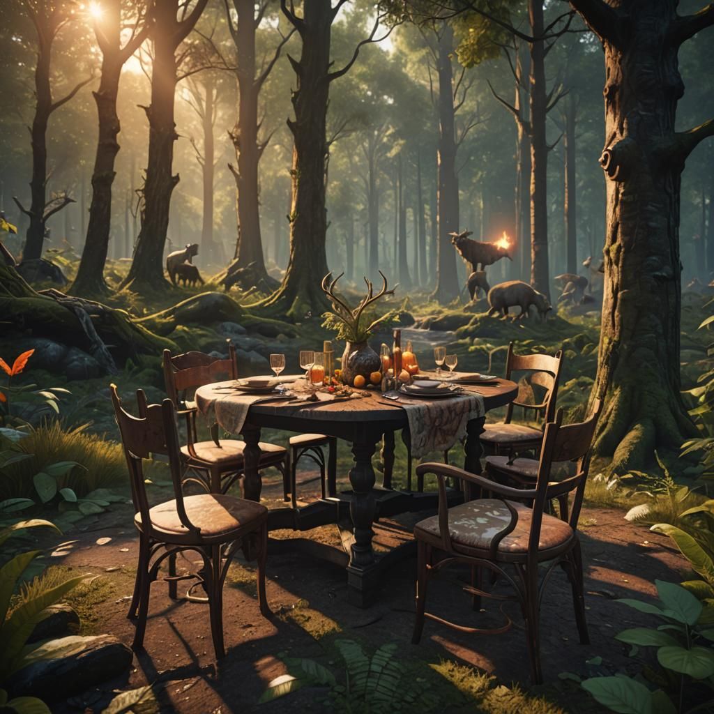 Dining in Deep Forest: A Matte Painting