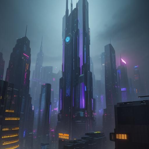 Cyberpunk Cityscape at Dusk with Neon Lights