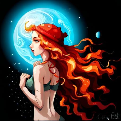 Ethereal Girl with Cosmic Hat: Anime-Inspired Art