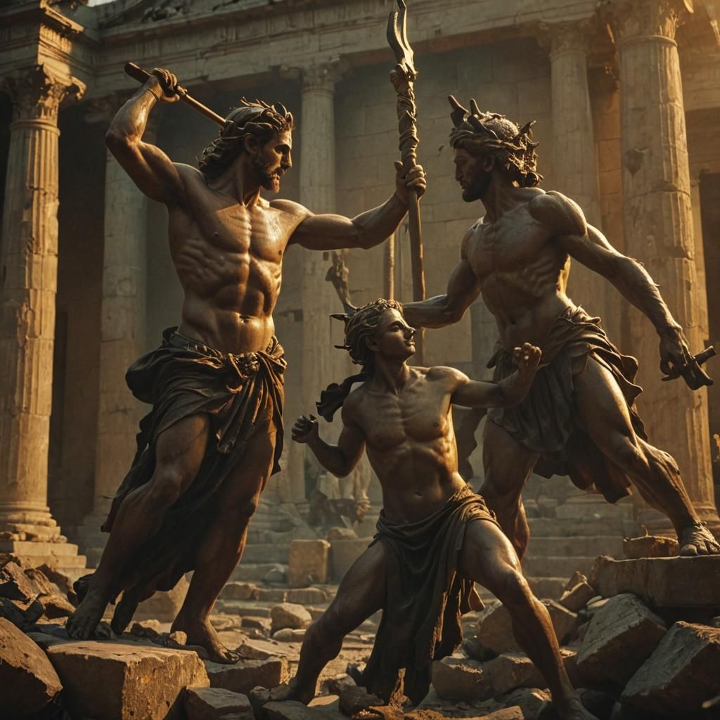 Minotaur vs. Justitia: A Caravaggio-Inspired Clash