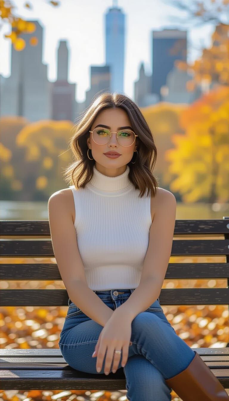 Confident Woman in Central Park Autumn Portrait