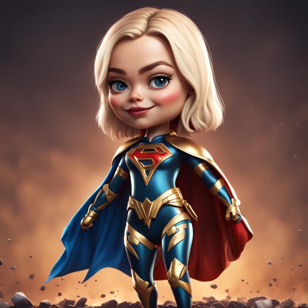 Hyperrealistic Chibi Margot Robbie Superhero in Detailed Mat...