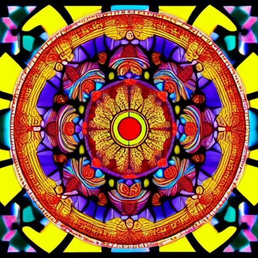 Hyperreal Red Stained Glass Amitabha Mandala