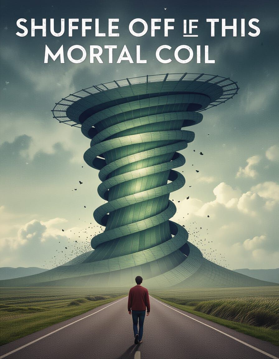 Abstract Figure Exits a Swirling Portal