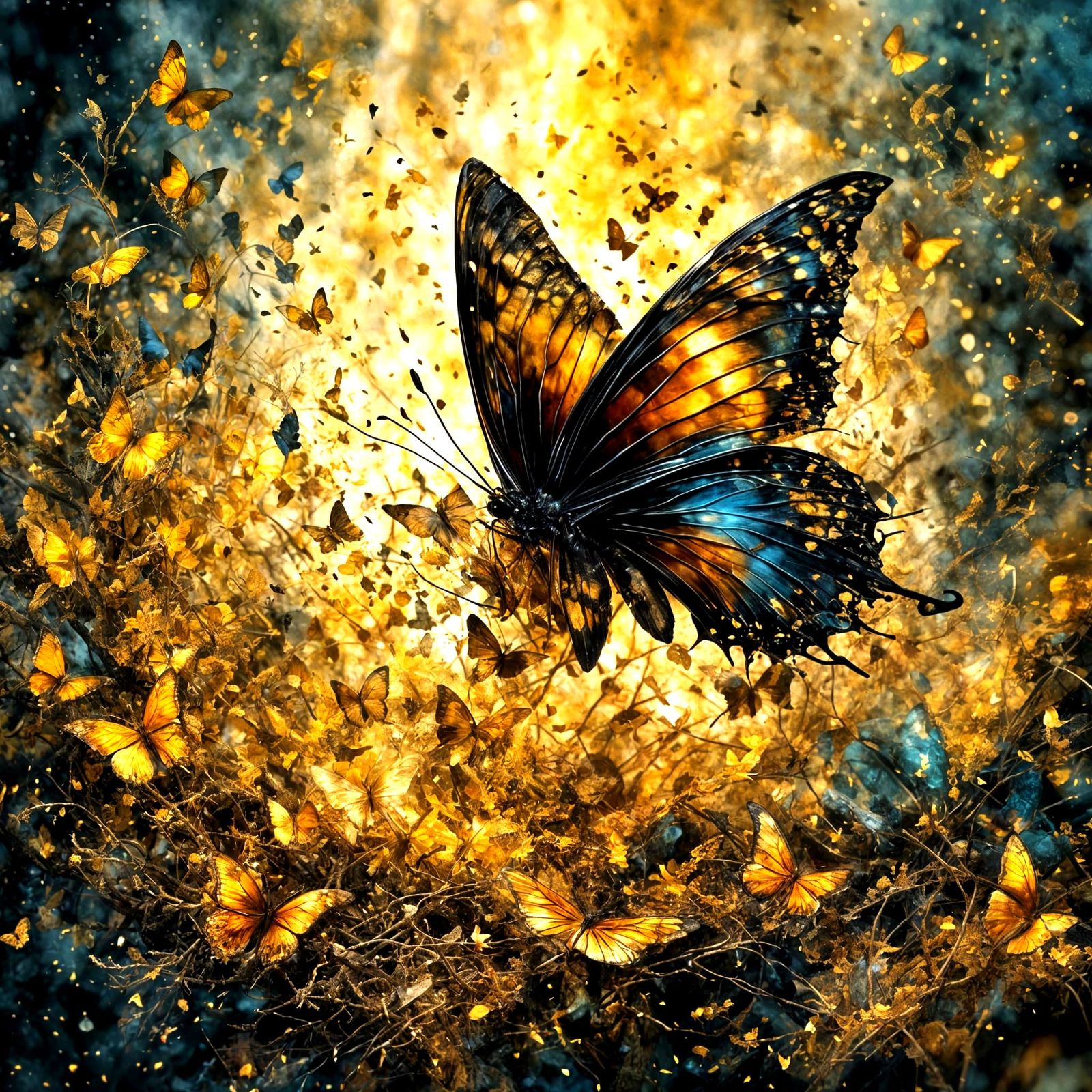 Black and Gold Butterfly in Detailed Matte Painting