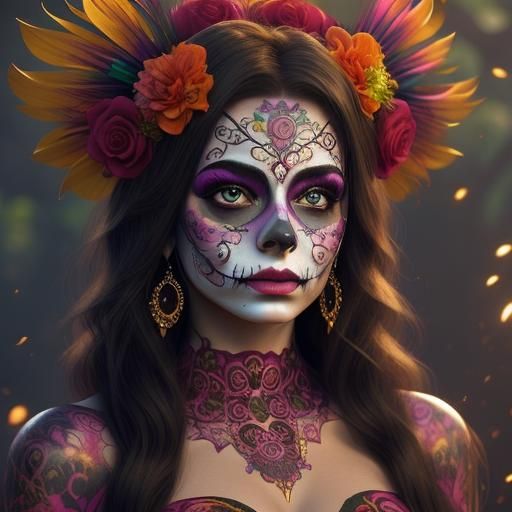 Woman with Colorful Día de los Muertos Face Paint