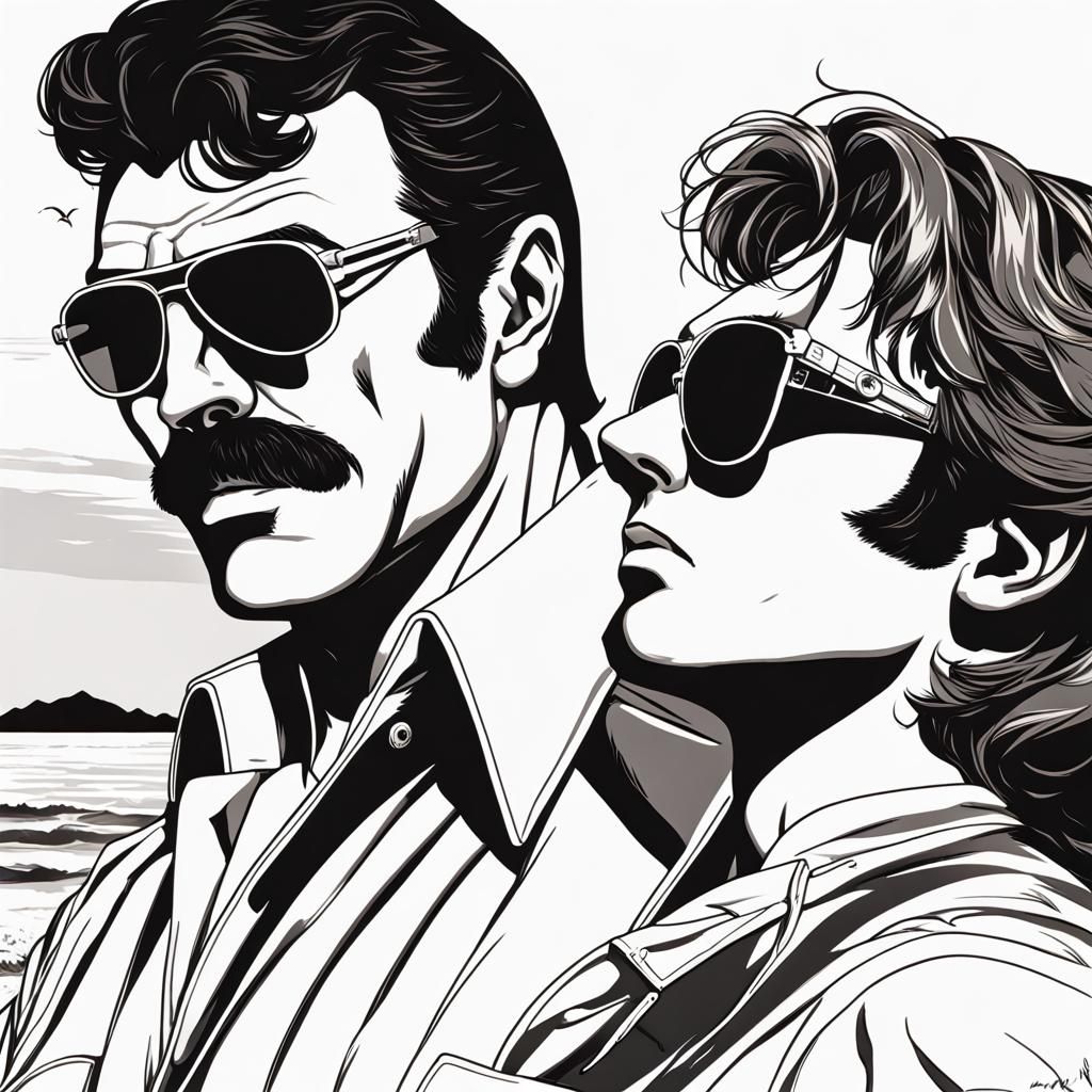 Anime-Style Man on Beach with Ferrari