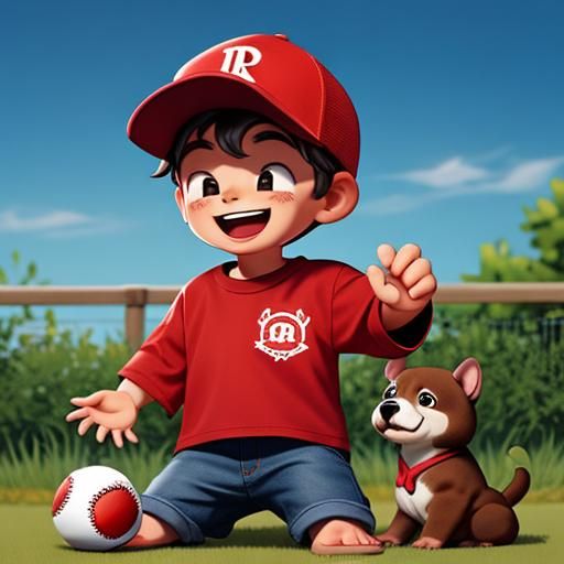 Happy Boy Laughing with Puppy on Sunny Day