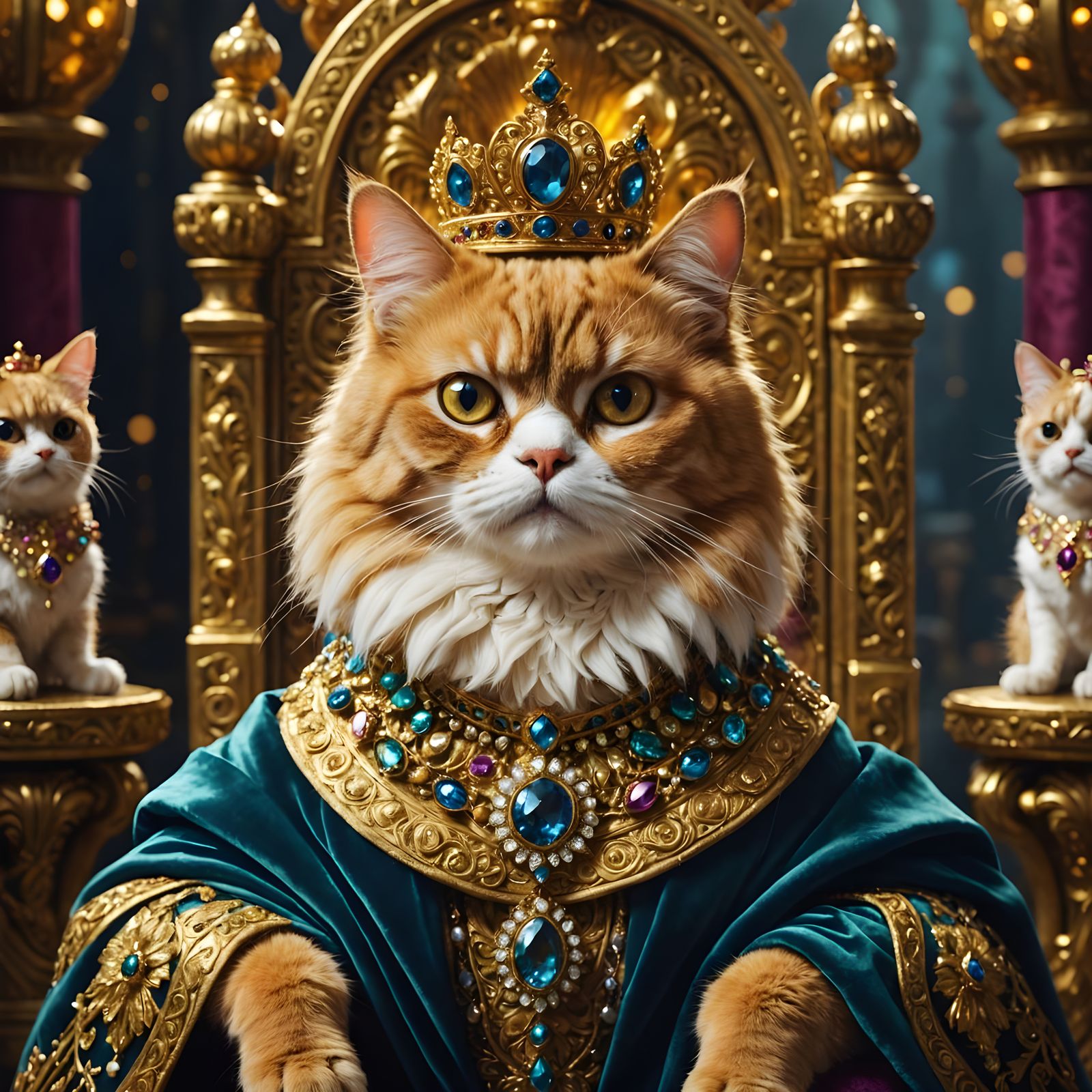 Anthropomorphic Persian Cat Queen in Baroque Style