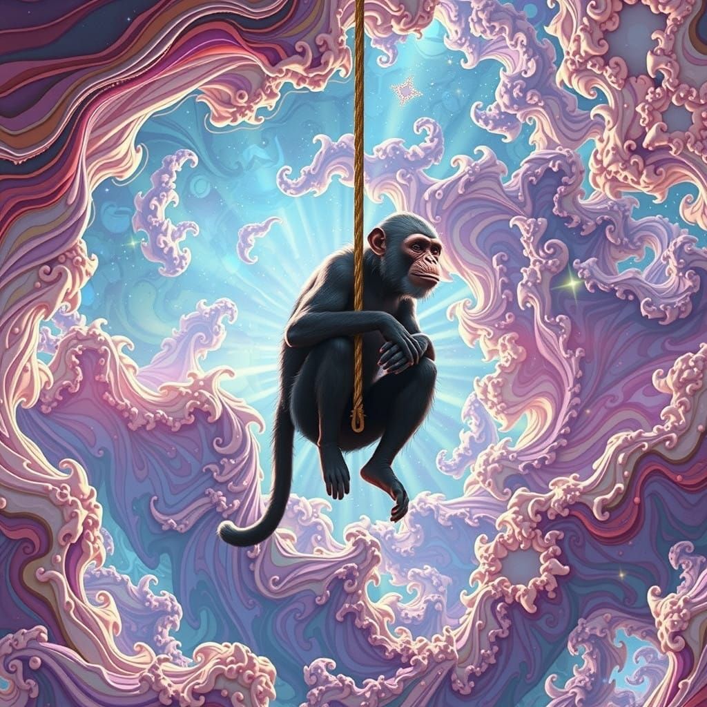 Galactic Being with Mystical Monkey in Psychedelic Zentangle...