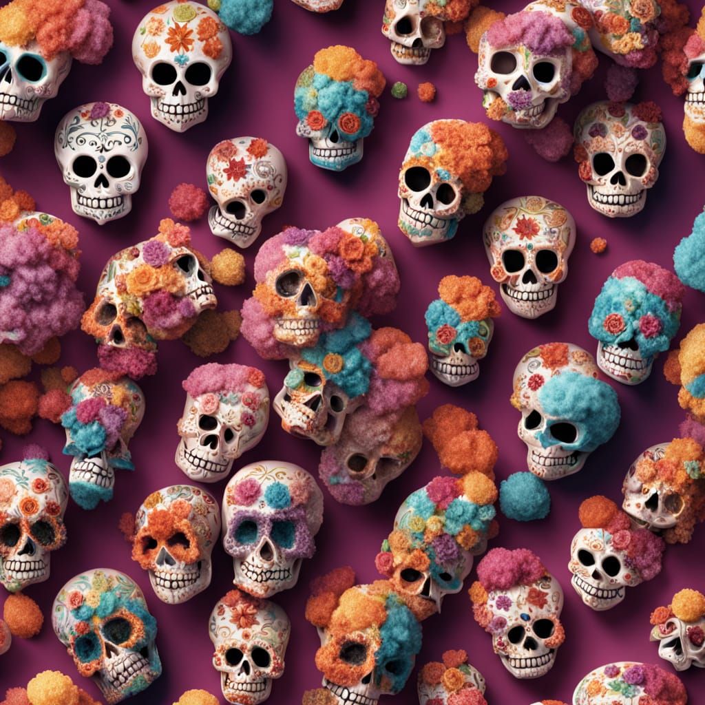 Vibrant Sugar Skull Candy Art in 3D Digital Style