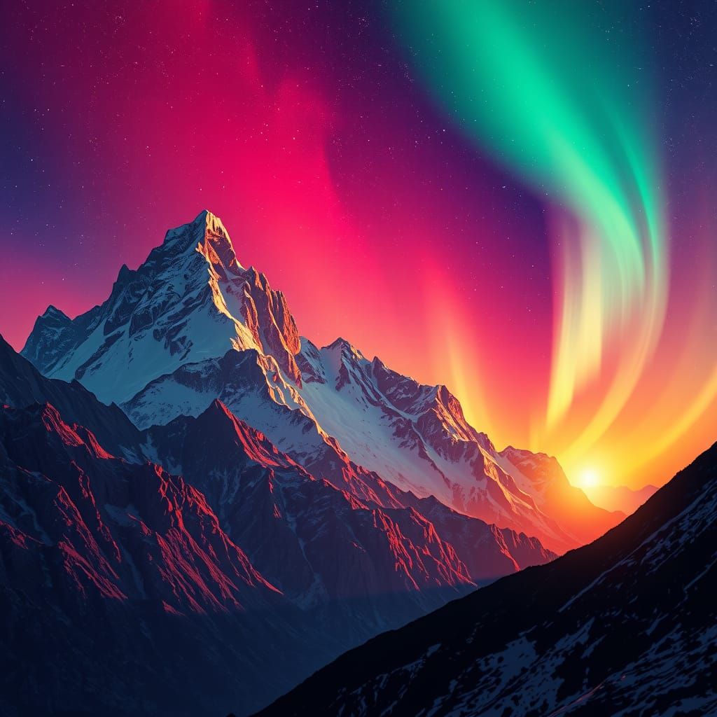 Golden Mountain Peaks at Twilight: Cosmic Visionary Art