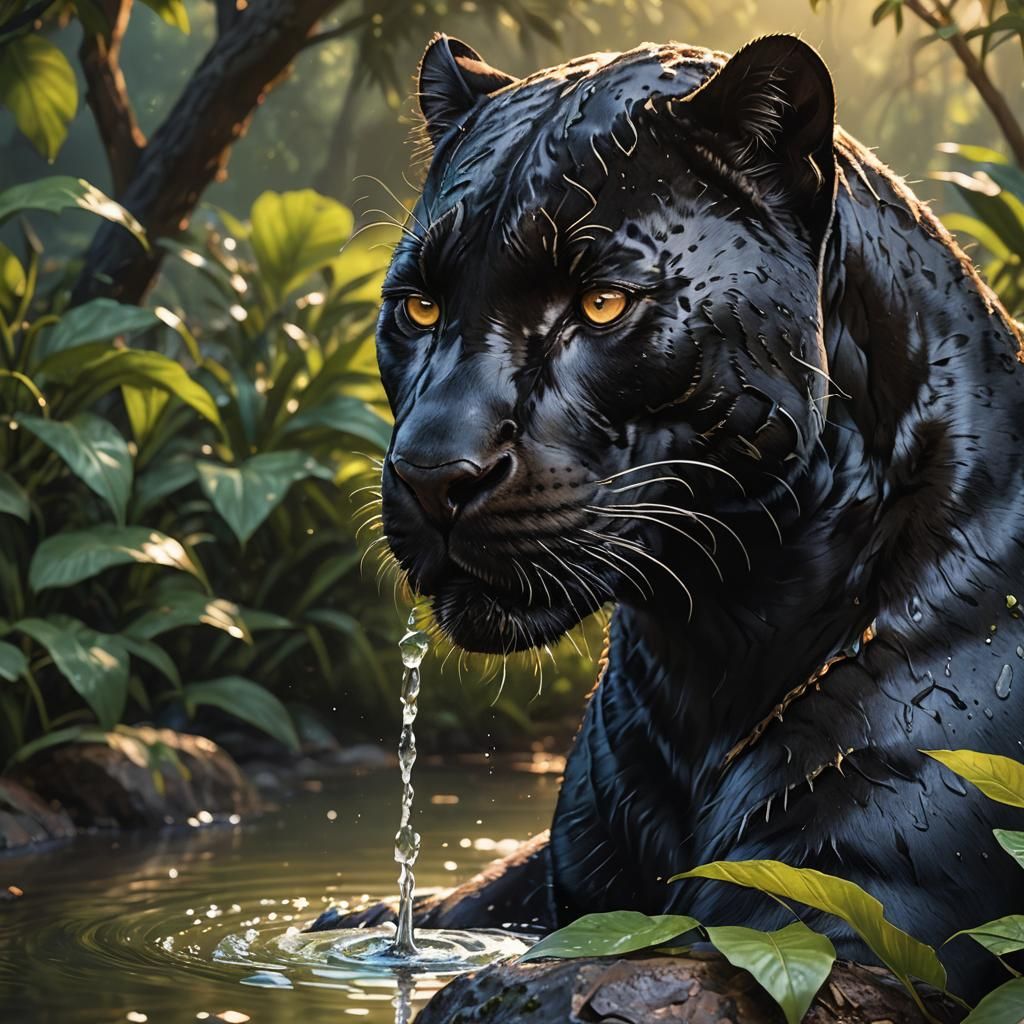 Black Panther Portrait in Hyperrealistic Illustration Style