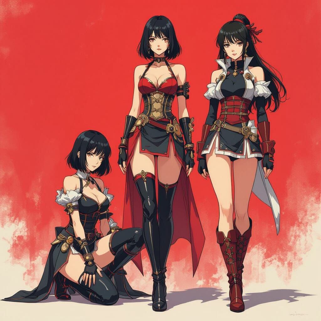 Anime Women with Accented Thighs in Vibrant Setting