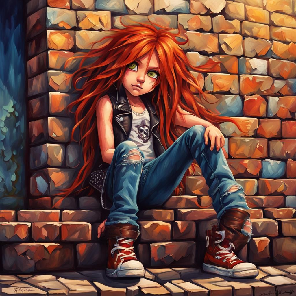 Chibi Heavy Metal Girl Watching Festival as Oil Painting