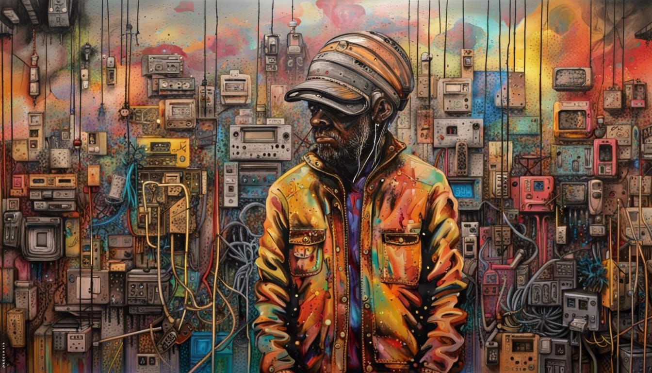 Circuit Man in Art Gallery: Graffiti Art Style