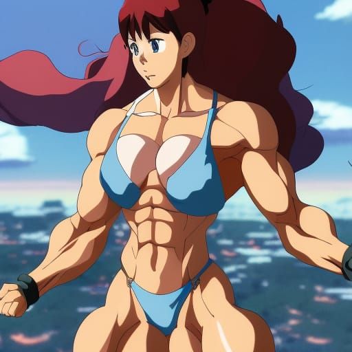 Muscular Anime Bodybuilder in Studio Ghibli Style